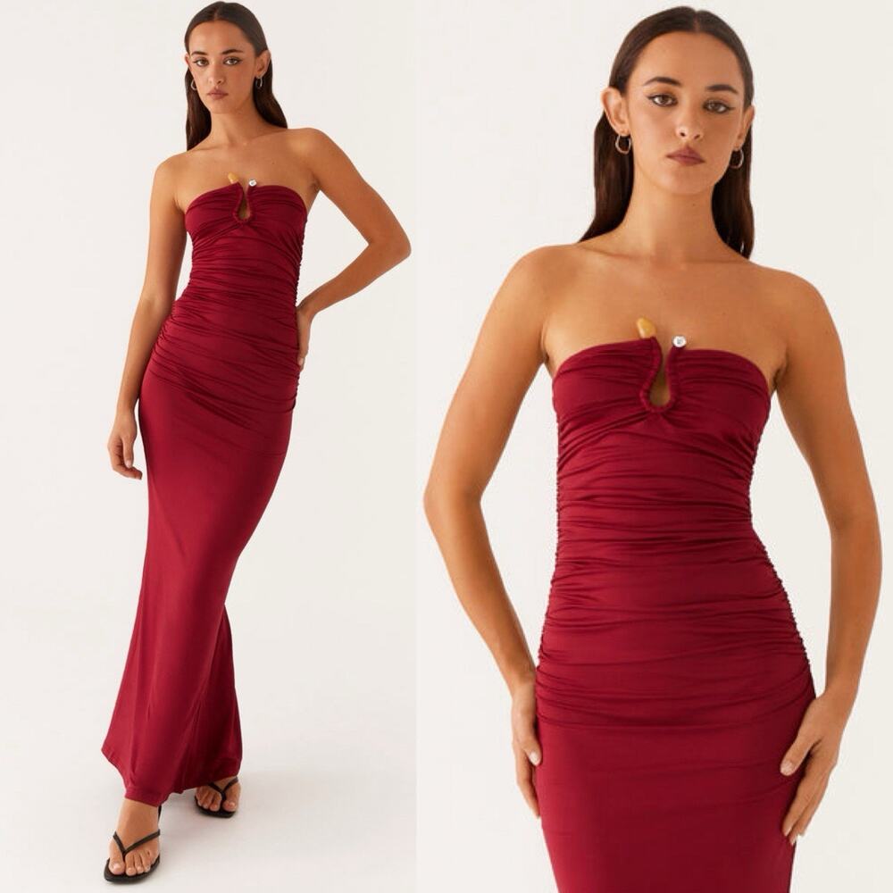 Peppermayo Exclusive Rudy Maxi Dress Maroon Size 4 Column Form-Fitting Gown - Picture 5 of 9